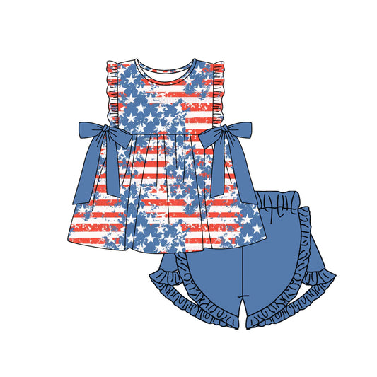 Stars stripe tunic ruffle shorts girls 4th of july clothes