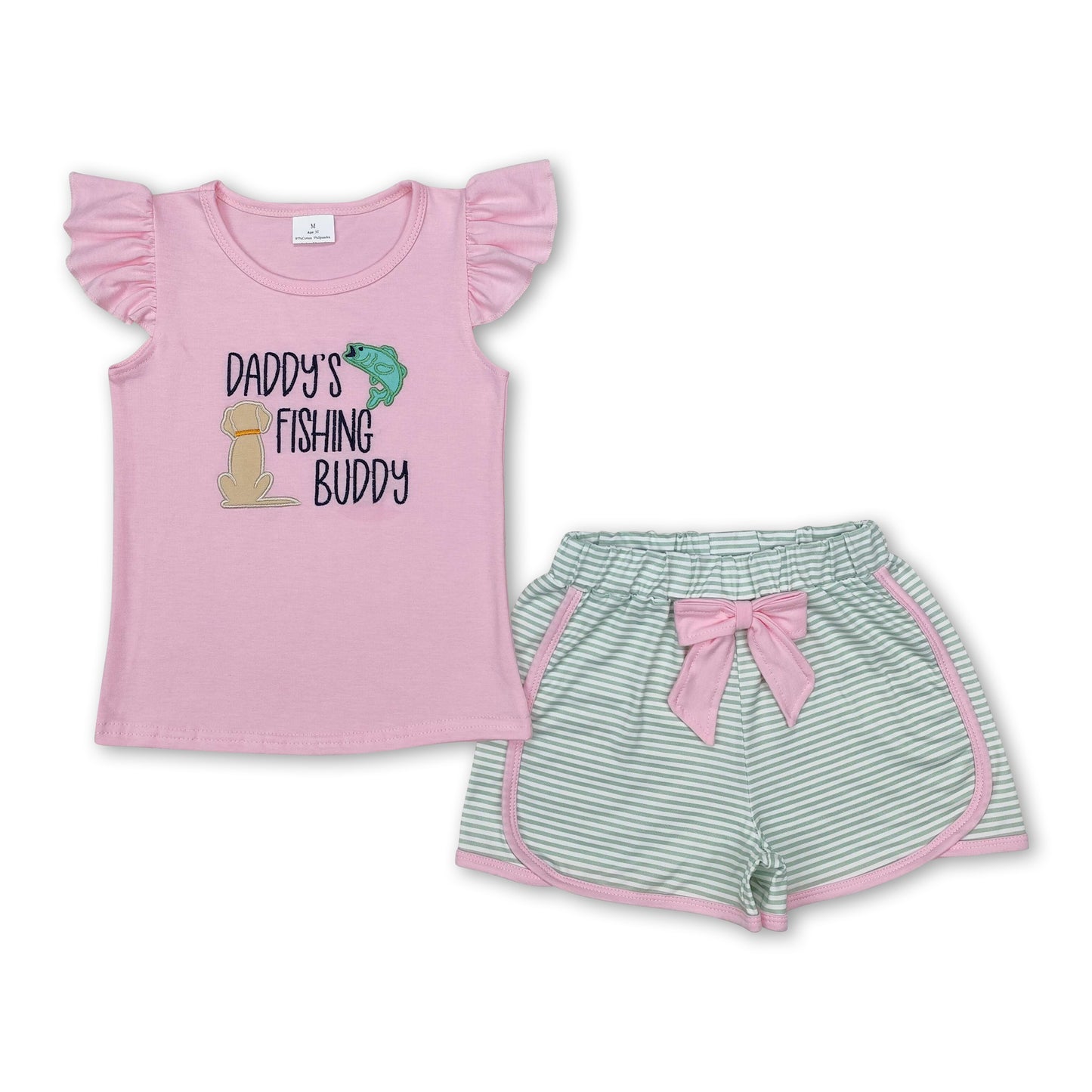 Pink daddy's fishing buddy top stripe shorts girls clothes