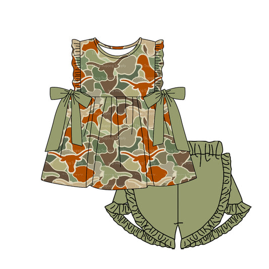 Bow camo bull skull tunic ruffle shorts girls clothes