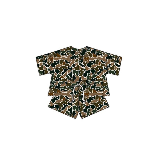 Brown camo short sleeves top shorts kids girls clothes