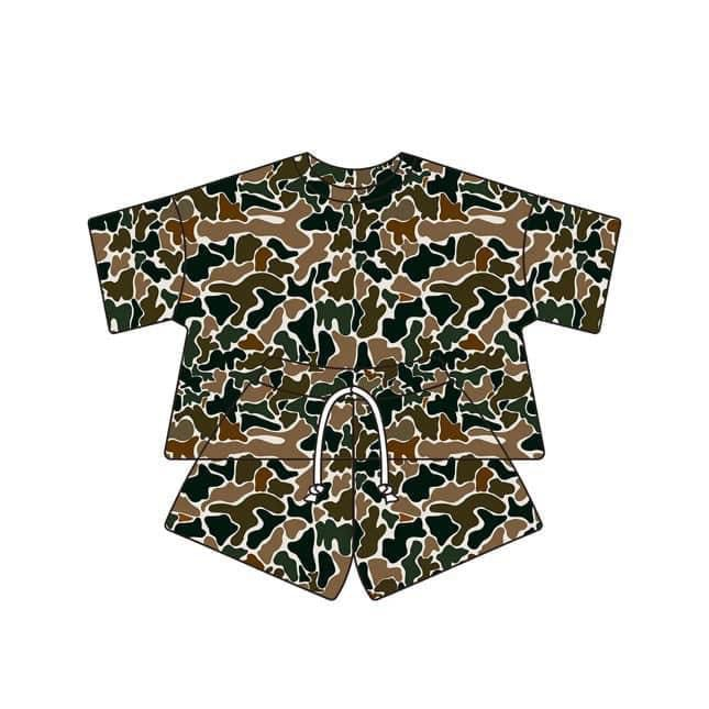 Brown camo top shorts adult women summer set