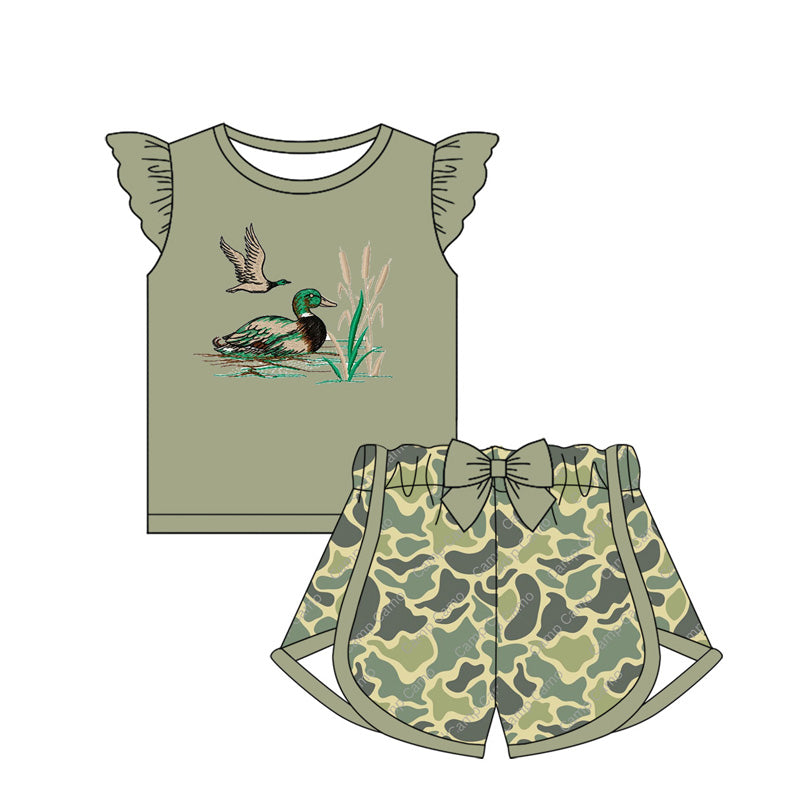 Flutter sleeves duck top camo shorts baby girls clothes