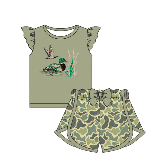 Flutter sleeves duck top camo shorts baby girls clothes