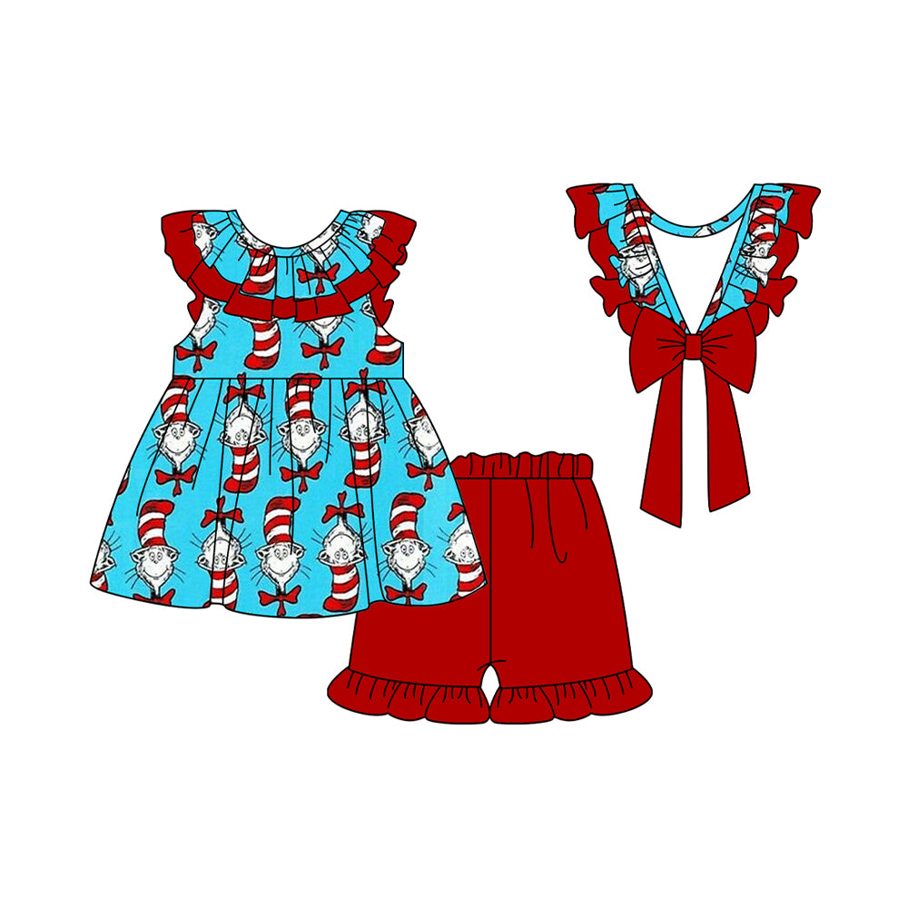 Ruffle bow cat hat tunic red shorts girls clothing