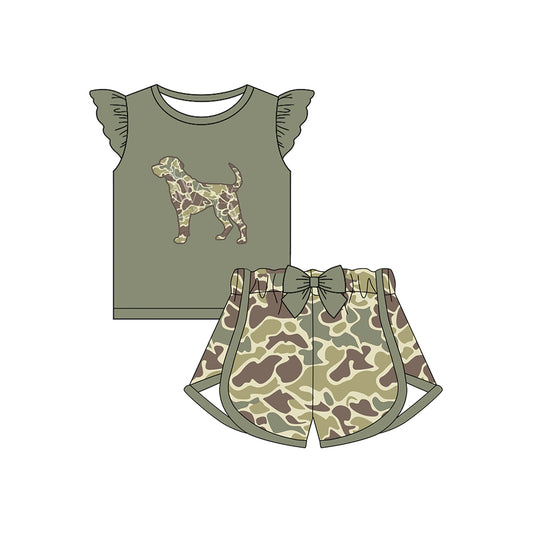 Flutter sleeves camo dog top shorts girls clothing set