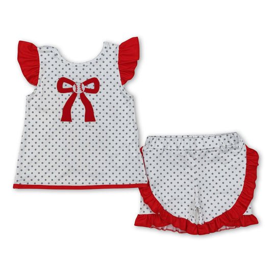 Flutter sleeves polka dots baseball tunic shorts girls clothes