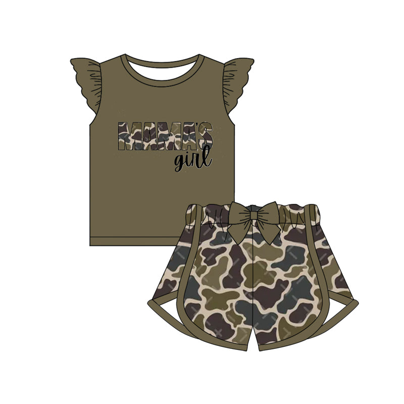 Pink flutter sleeves Mama's girl camo shorts outfits