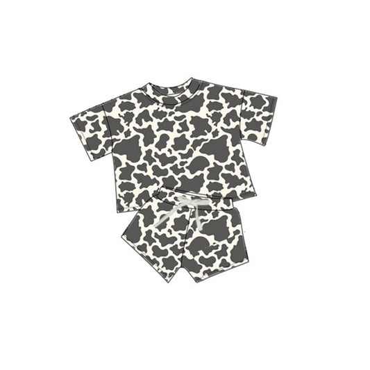 Short sleeves cow print top shorts kids girls clothes
