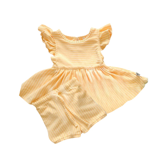 Yellow flutter sleeves stripe tunic shorts kids girls clothes