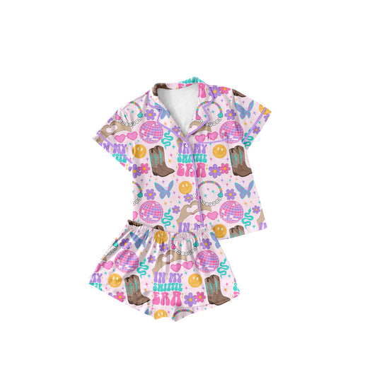 Boots smile butterfly singer girls button down pajamas