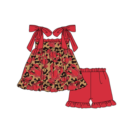 Straps leopard crawfish tunic ruffle shorts girls clothes