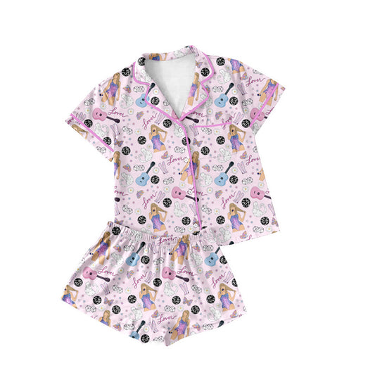 Guitar boots singer adult women baseball button down pajamas