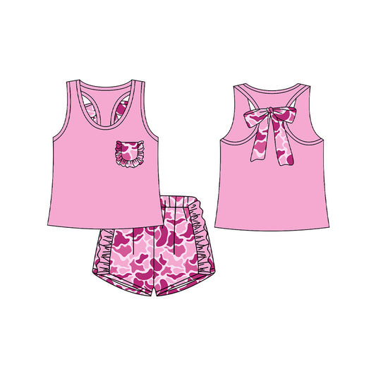 Sleeveless pink camo bow top shorts girls clothes