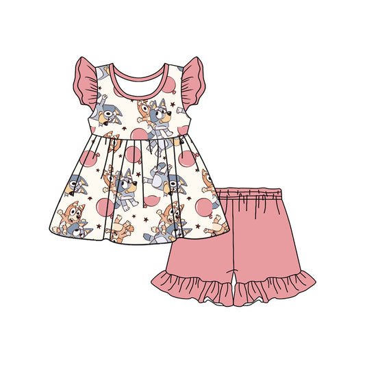 Flutter sleeves dog bubble tunic shorts girls clothes