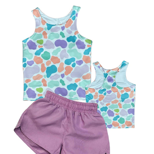 Sleeveless camo top lavender shorts girls summer clothes