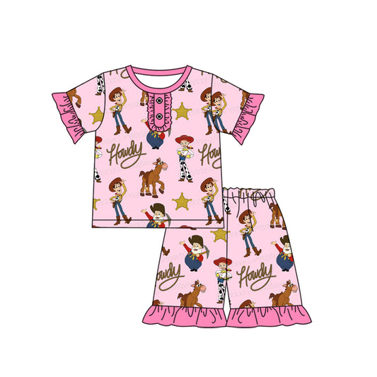 Short sleeves ruffle howdy toy kids girls pajamas