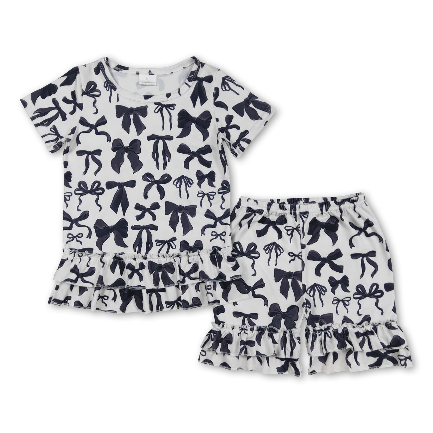 Short sleeves bow ruffle top shorts kids girls clothes