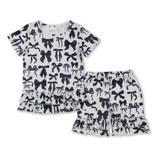 Short sleeves bow ruffle top shorts kids girls clothes
