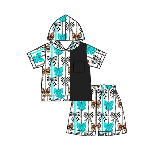 Leopard cow print bow hoodie shorts kids girls clothes