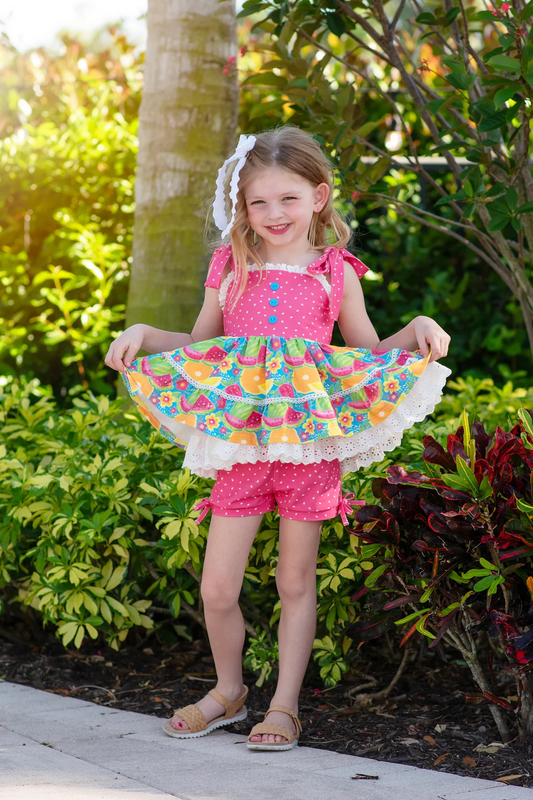 Straps watermelon tunic shorts kids girls summer clothes