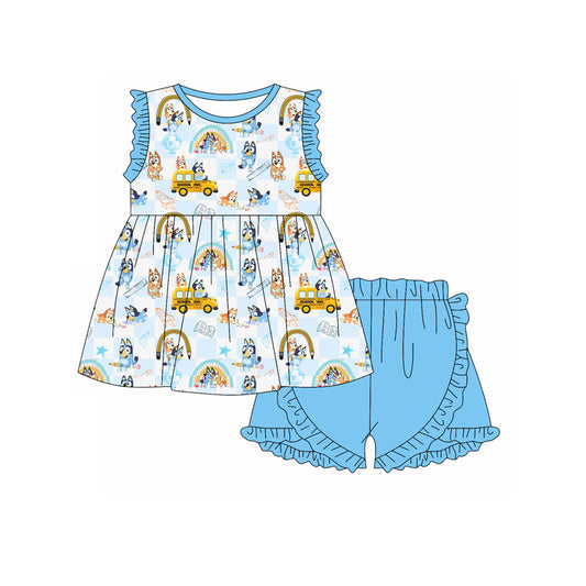 Dog pencil rainbow tunic shorts girls back to school clothes