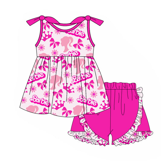 Sleeveless floral bow tunic ruffle shorts party girls clothes