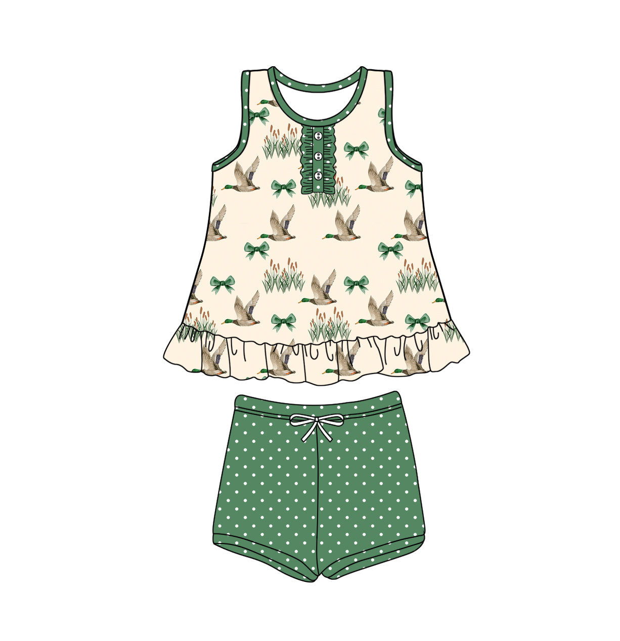 Sleeveless bow duck ruffle top shorts girls clothing