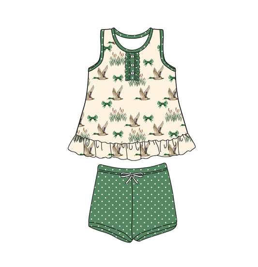 Sleeveless bow duck ruffle top shorts girls clothing