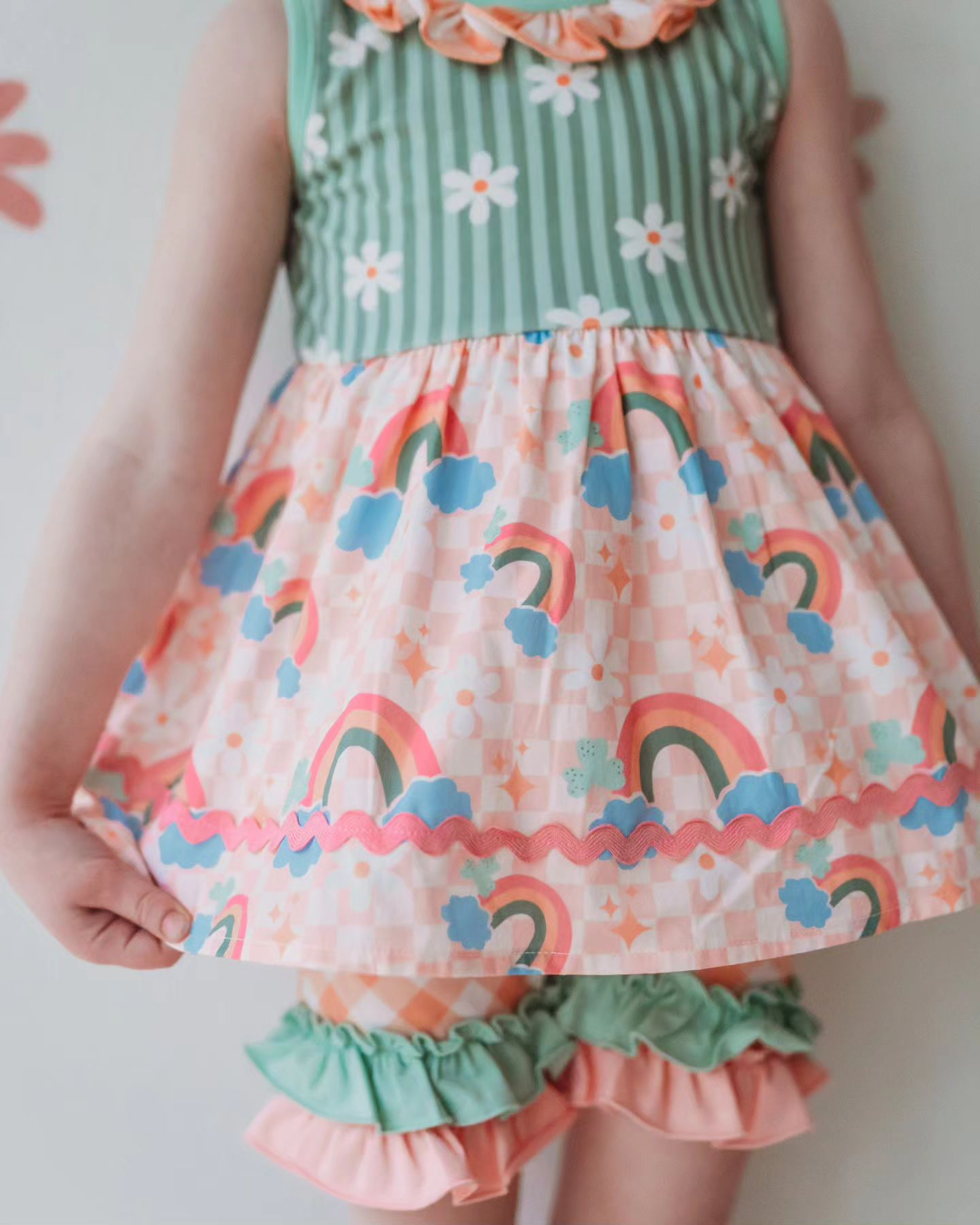 Rainbow floral tunic ruffle shorts girls summer outfits