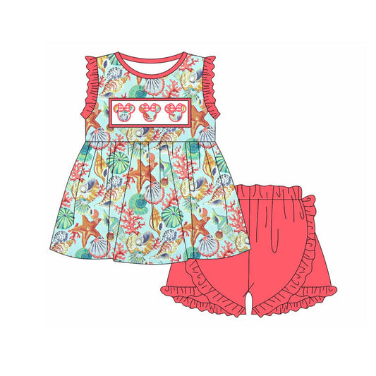 Starfish conch mouse tunic ruffle shorts girls clothes