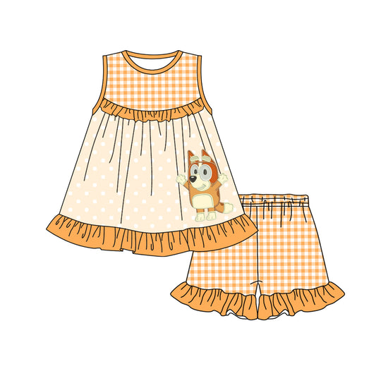 Yellow sleeveless plaid dog tunic shorts girls clothes