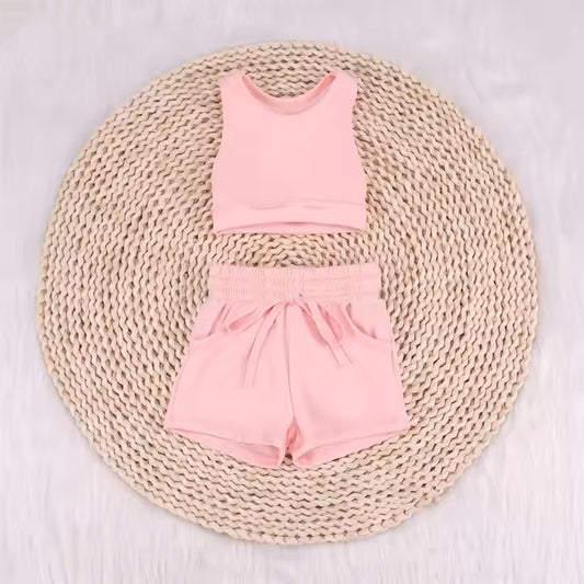 Sleeveless pink top pockets shorts girls active wear clothes