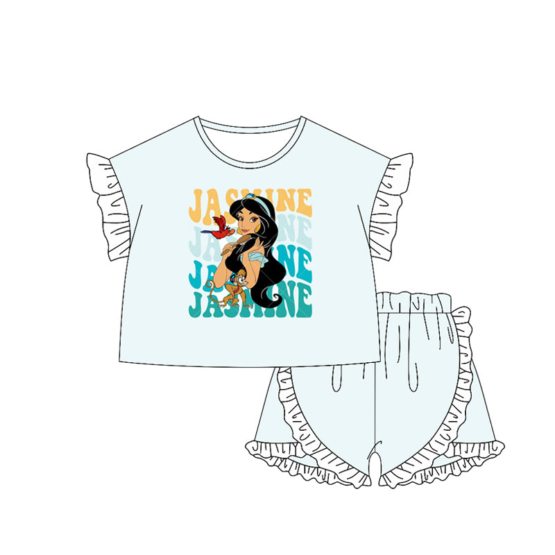Short sleeves ruffle princess top shorts girls clothes