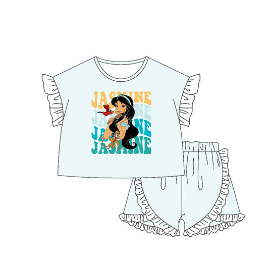 Short sleeves ruffle princess top shorts girls clothes