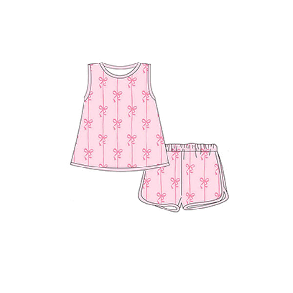 Sleeveless pink bow top shorts kids girls clothing
