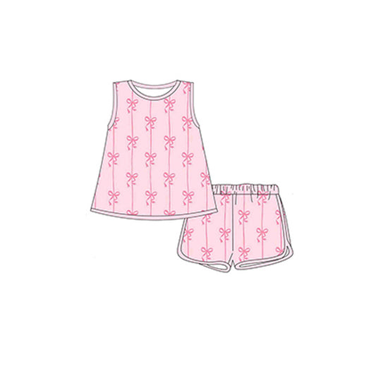 Sleeveless pink bow top shorts kids girls clothing