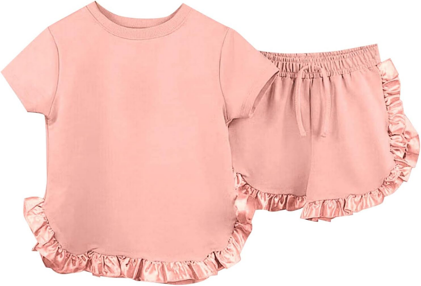 Peach short sleeves ruffle kids girls summer clothes