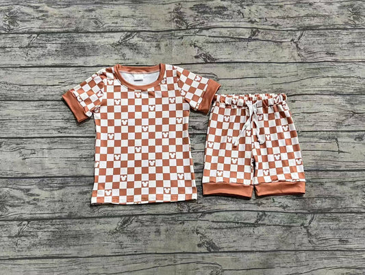 Short sleeves khaki plaid mouse top shorts baby kids clothing