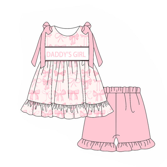 Sleeveless pink bow daddy's girl tunic shorts kids outfits