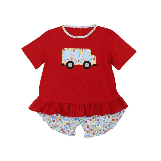 Red floral bus top shorts girls back to school outfits