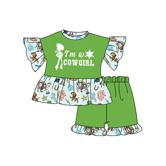 Short sleeves I'm a cowgirl pig toy kids girls clothes