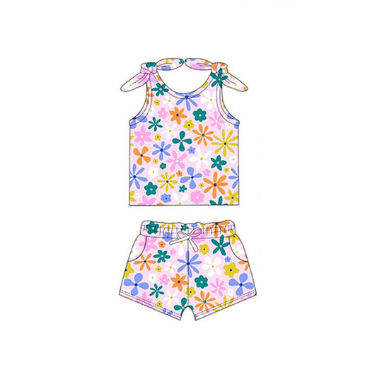 Sleeveless multi color floral baby girls summer outfits