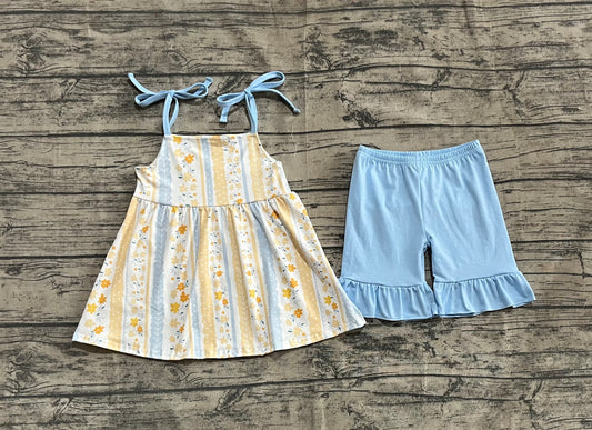 Straps yellow floral tunic ruffle shorts girls clothing