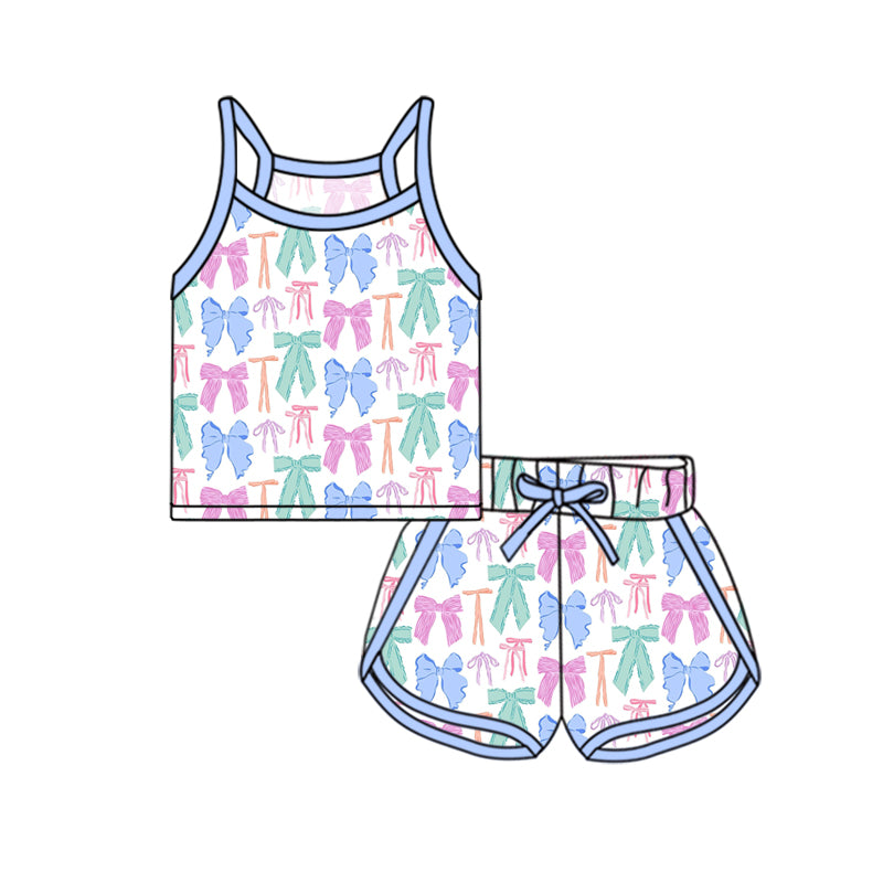 Straps colorful bow top shorts kids girls outfits