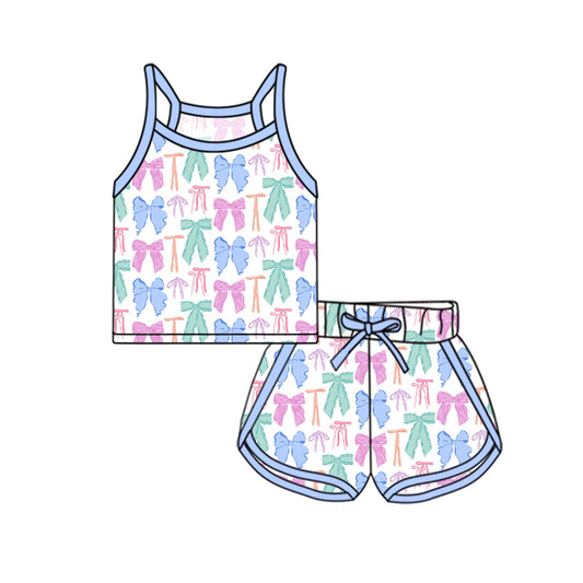 Straps colorful bow top shorts kids girls outfits