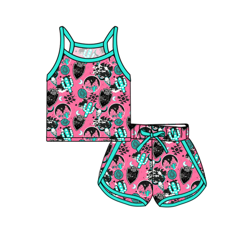 Straps cactus bull skull top shorts western girls outfits