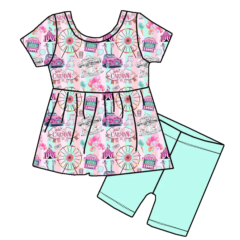Short sleeves Ferris Wheel balloon tunic shorts girls clothes