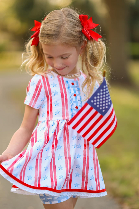 Short sleeves stars stripe tunic plaid shorts girls 4th of july clothes
