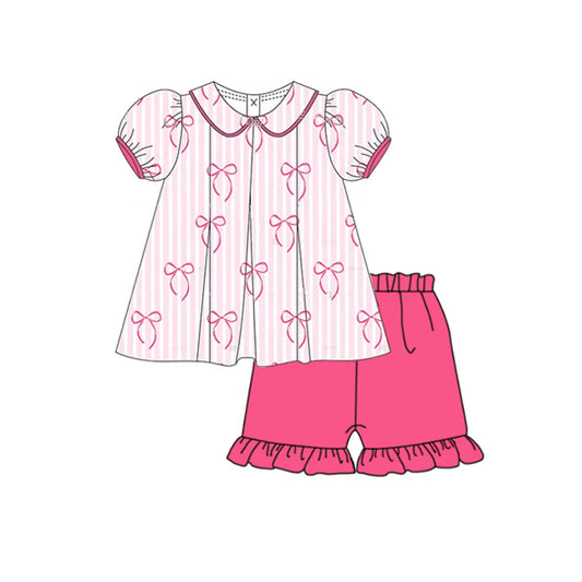 Pink stripe bow tunic ruffle shorts girls clothes