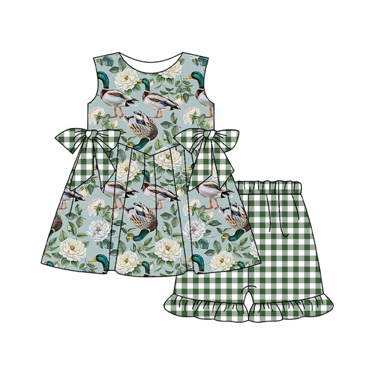 Sleeveless floral duck tunic plaid shorts girls clothes